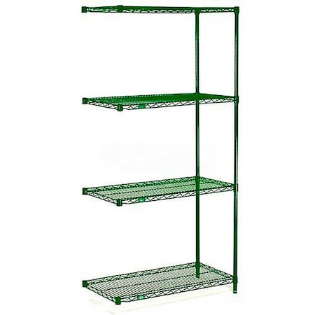 Poly-Green, 4 Tier, Wire Shelving Add-On Unit, 36W X 21D X 74H